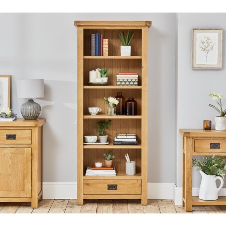Rustic Oak - 60cm : Kệ Sách Gỗ Sồi 5 Tầng + 1 Ngăn Kéo